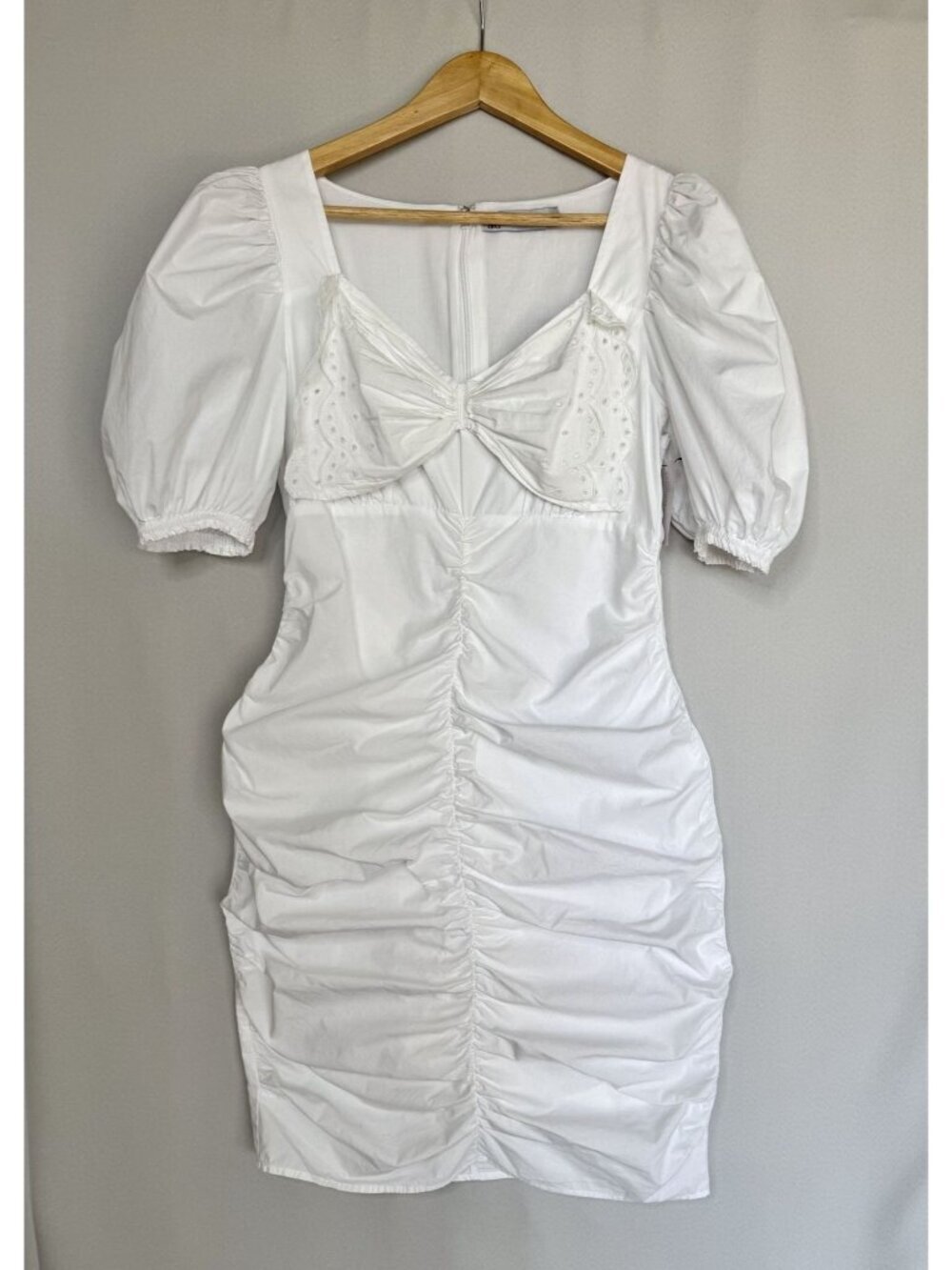 NY‎ & Company White Cotton Embroidered Bow Puff Sleeve Midi Dress Size Small NWT